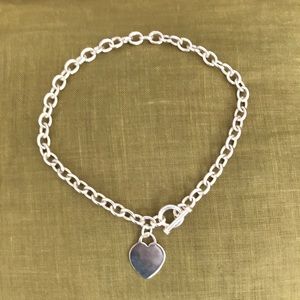 Silver heart toggle chain necklace choker nameplate statement engravable